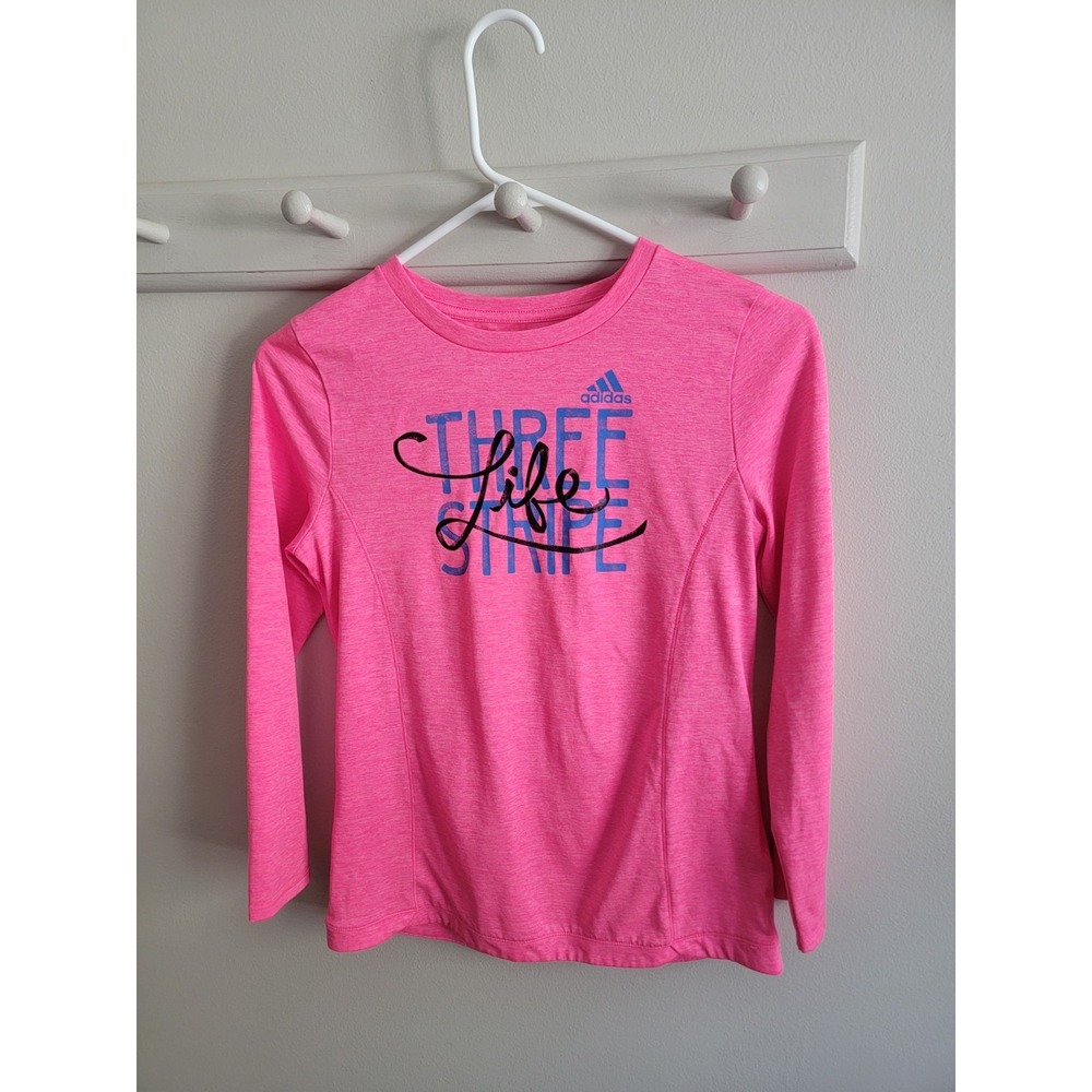 Adidas Girls 14 16 XL Pink Active L/S Shirt Athletic Top EUC Sport Run Soccer